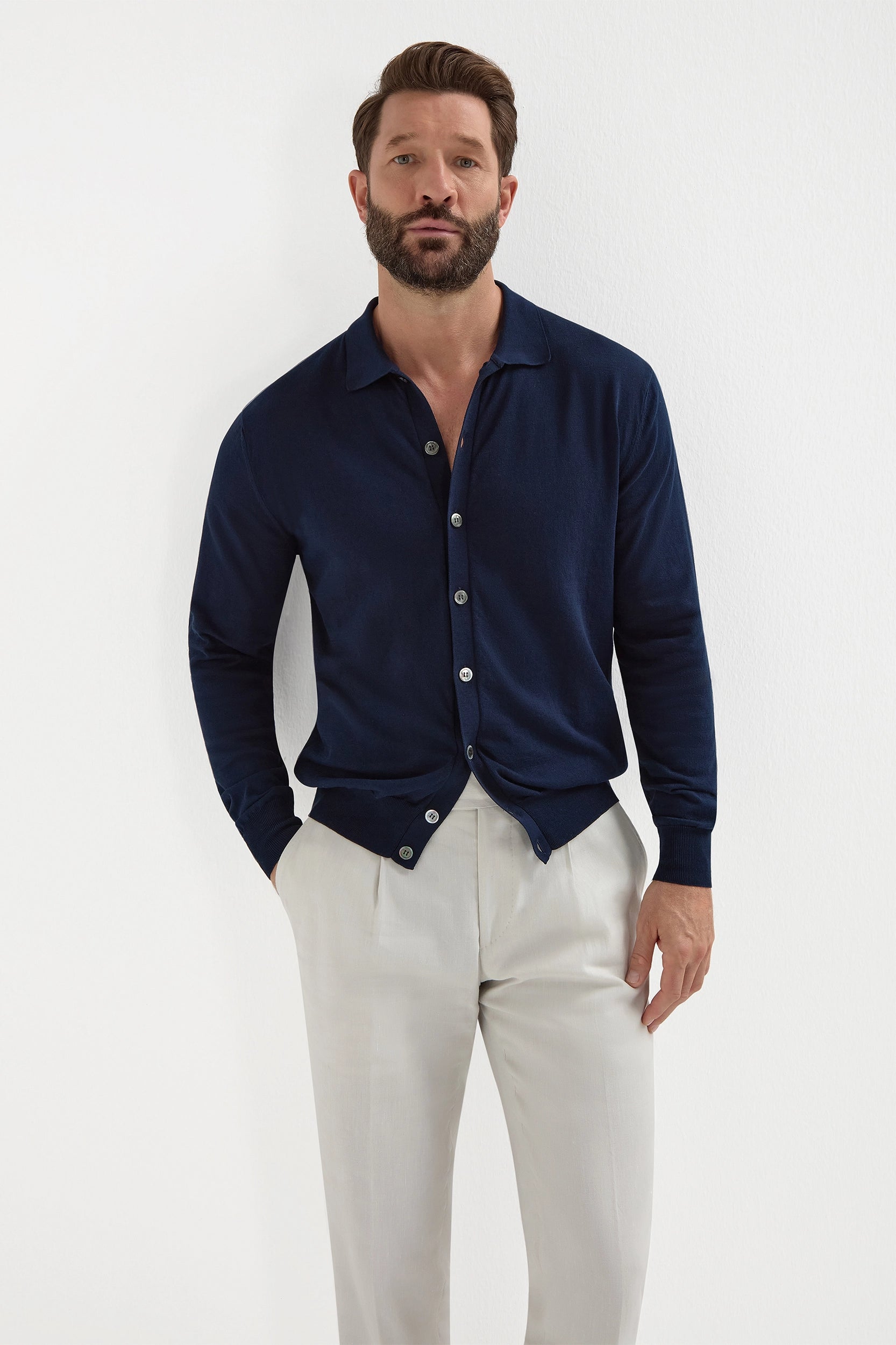 Blue polo cardigan - Made in Italy