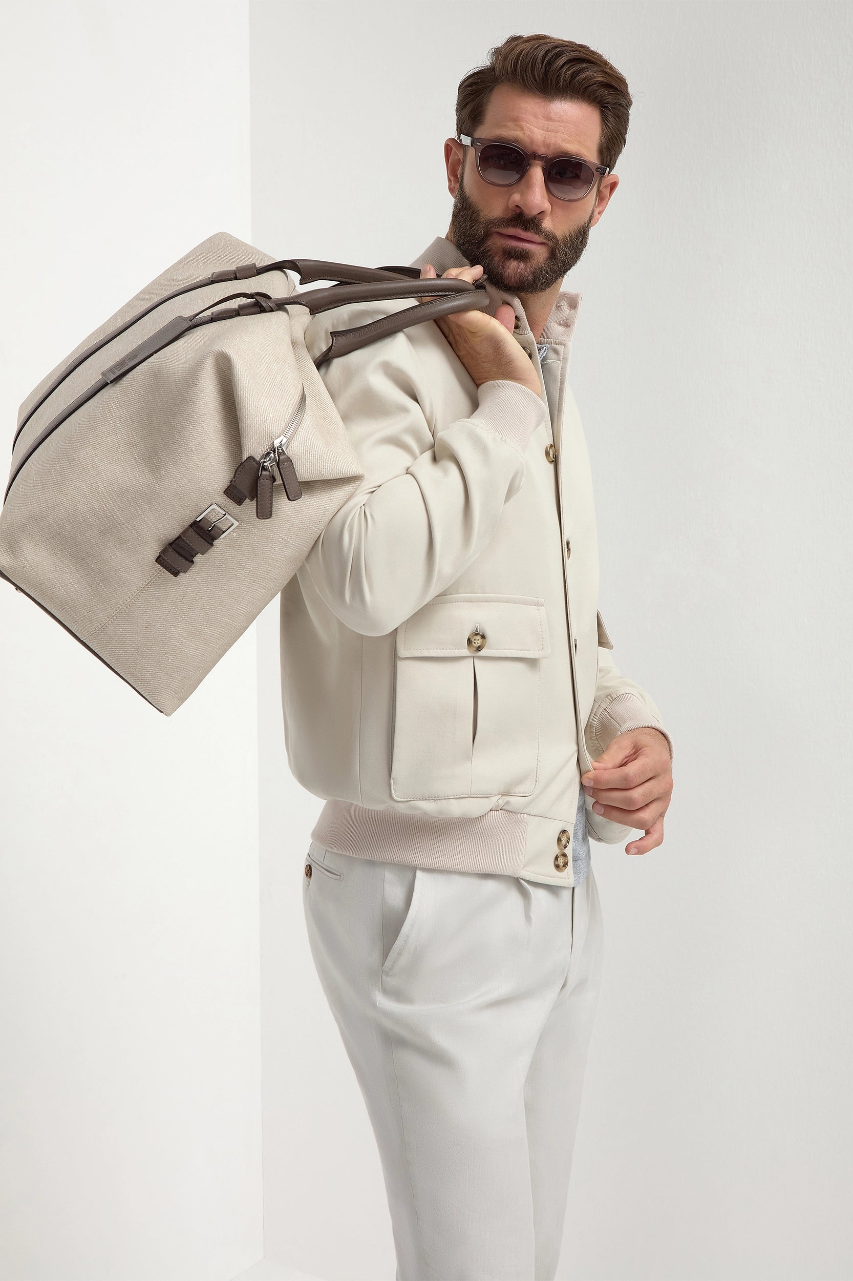 Beige cotton and silk bomber - Made in Italy