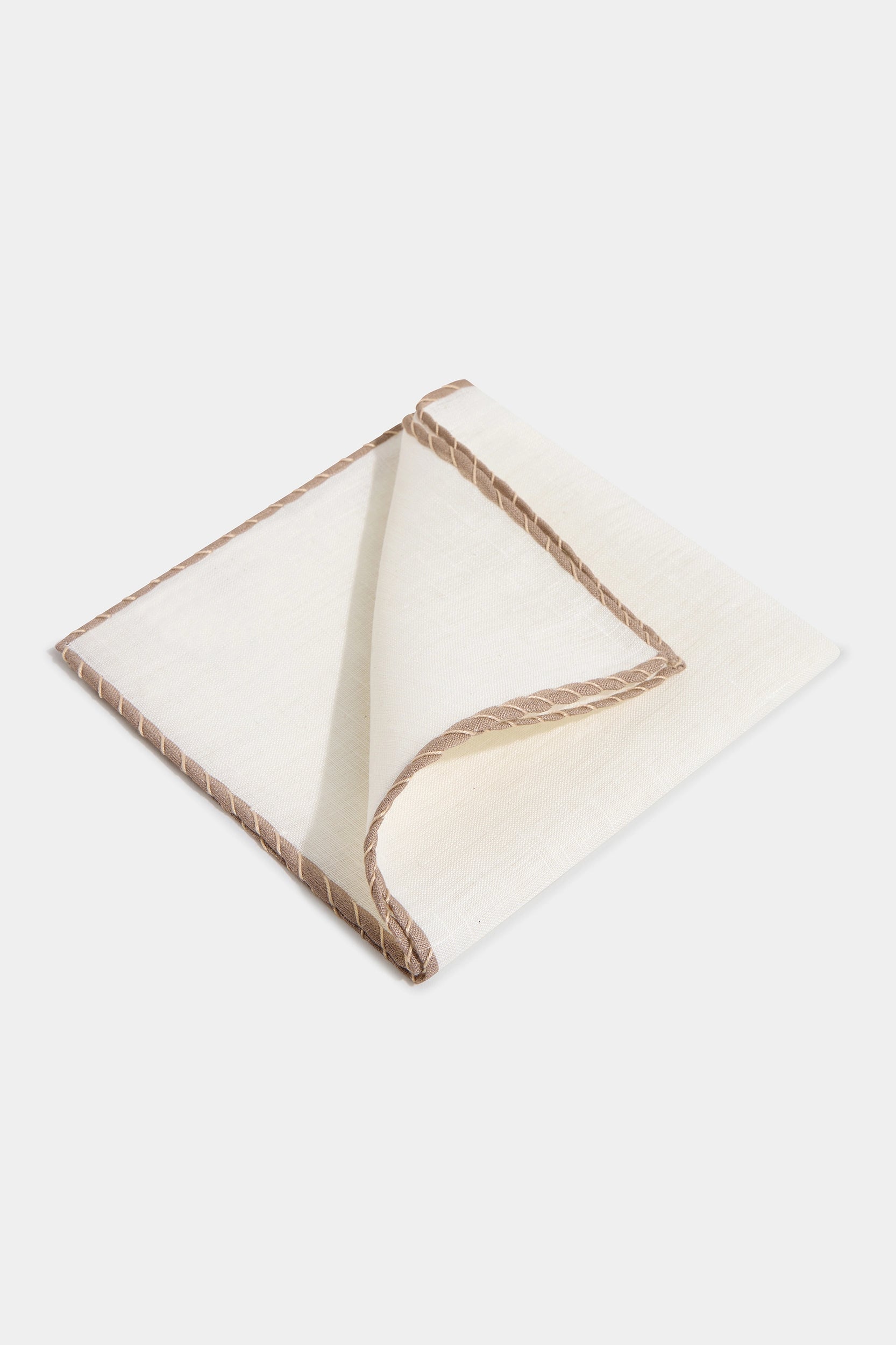 White linen pocket square with taupe and beige edges  - Made in Italy