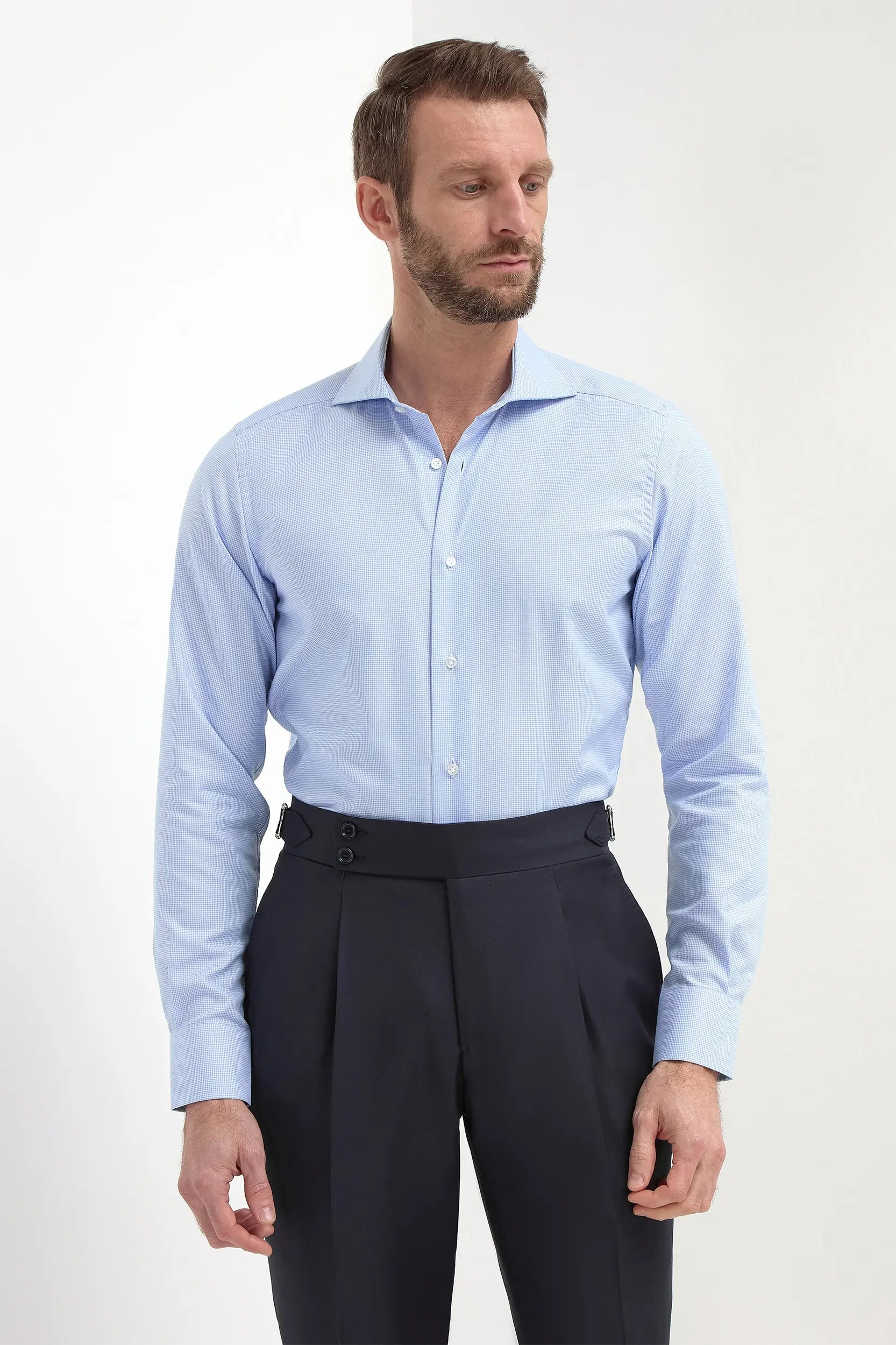 Houndstooth Light Blue Shirt - Made in Italy