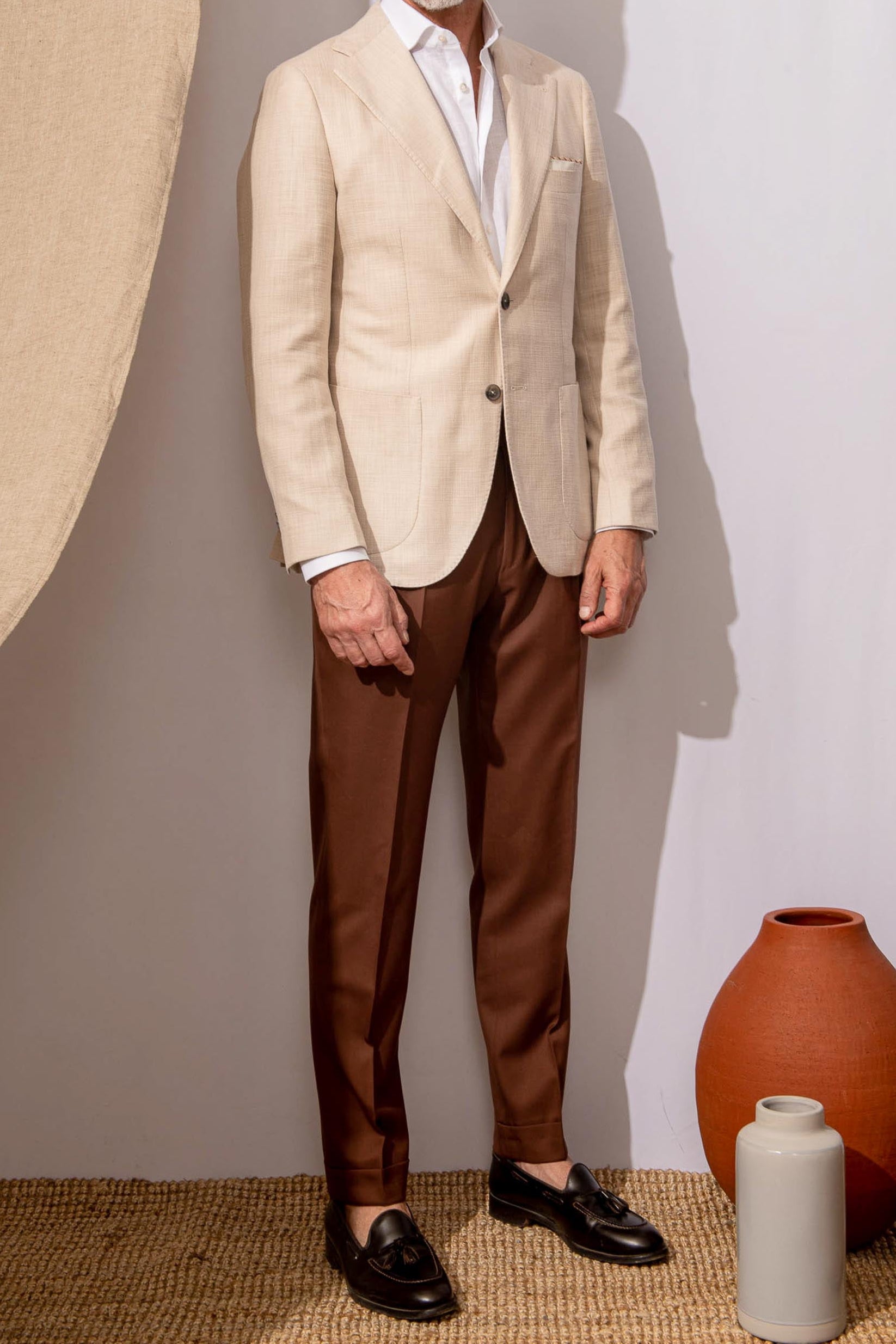 Beige jacket in cotton and silk - Made in Italy