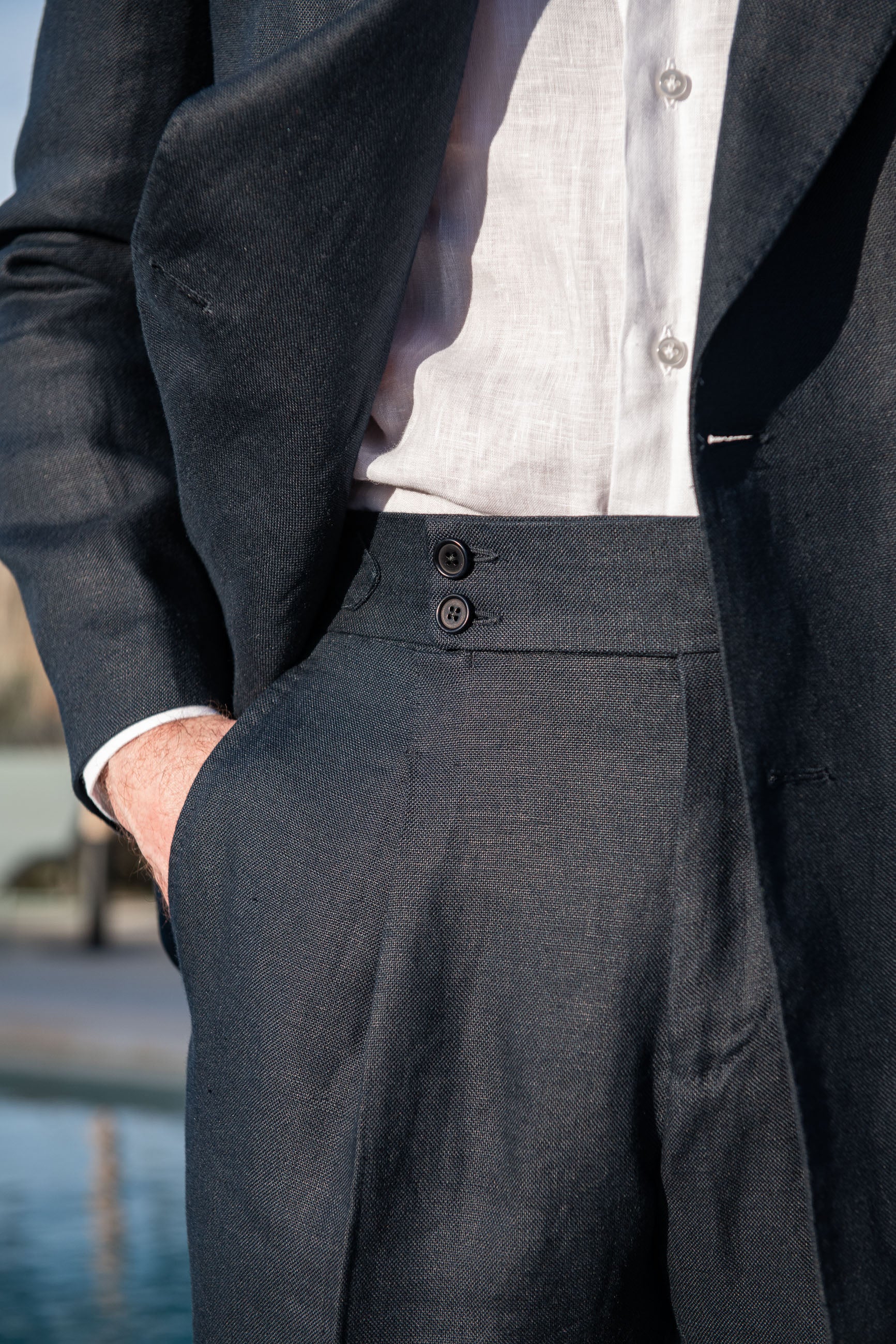 Navy double breasted linen jacket - Made in Italy