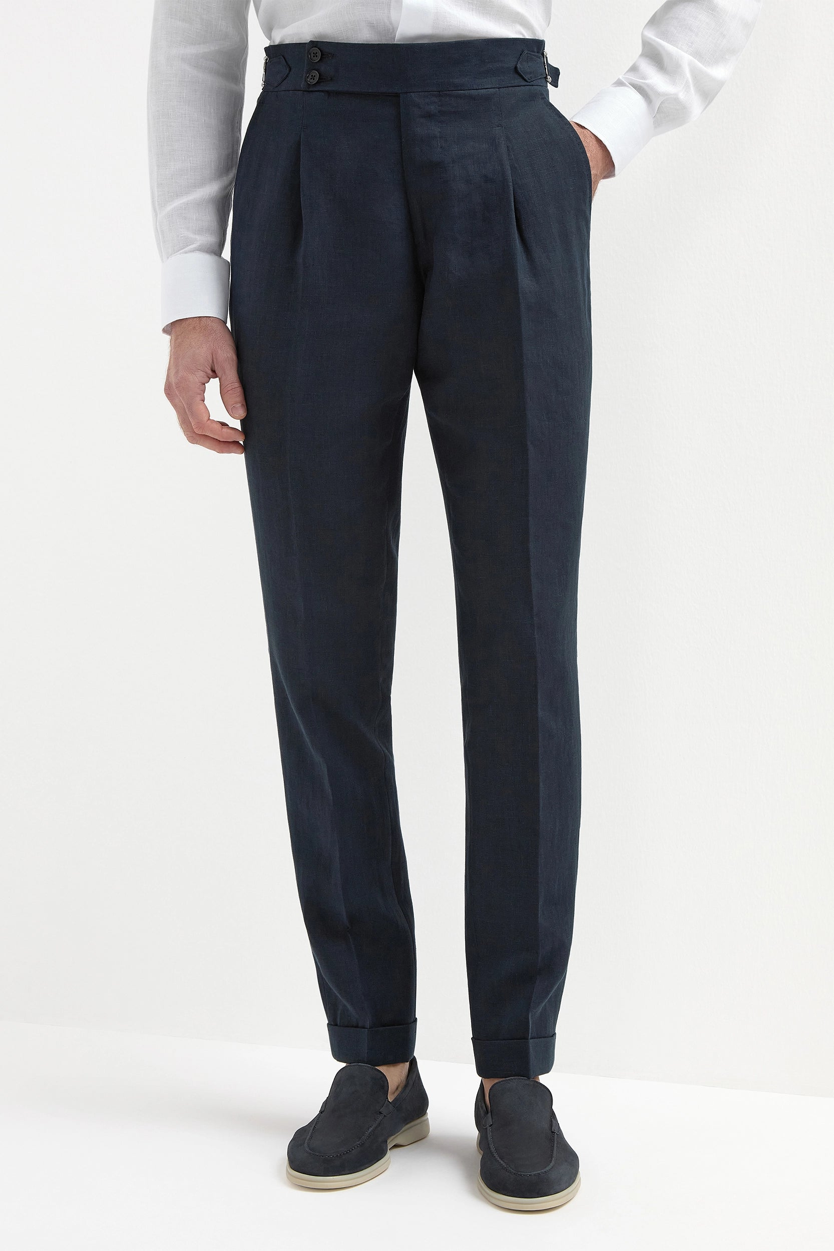 Navy linen Soragna trousers  - Made in Italy