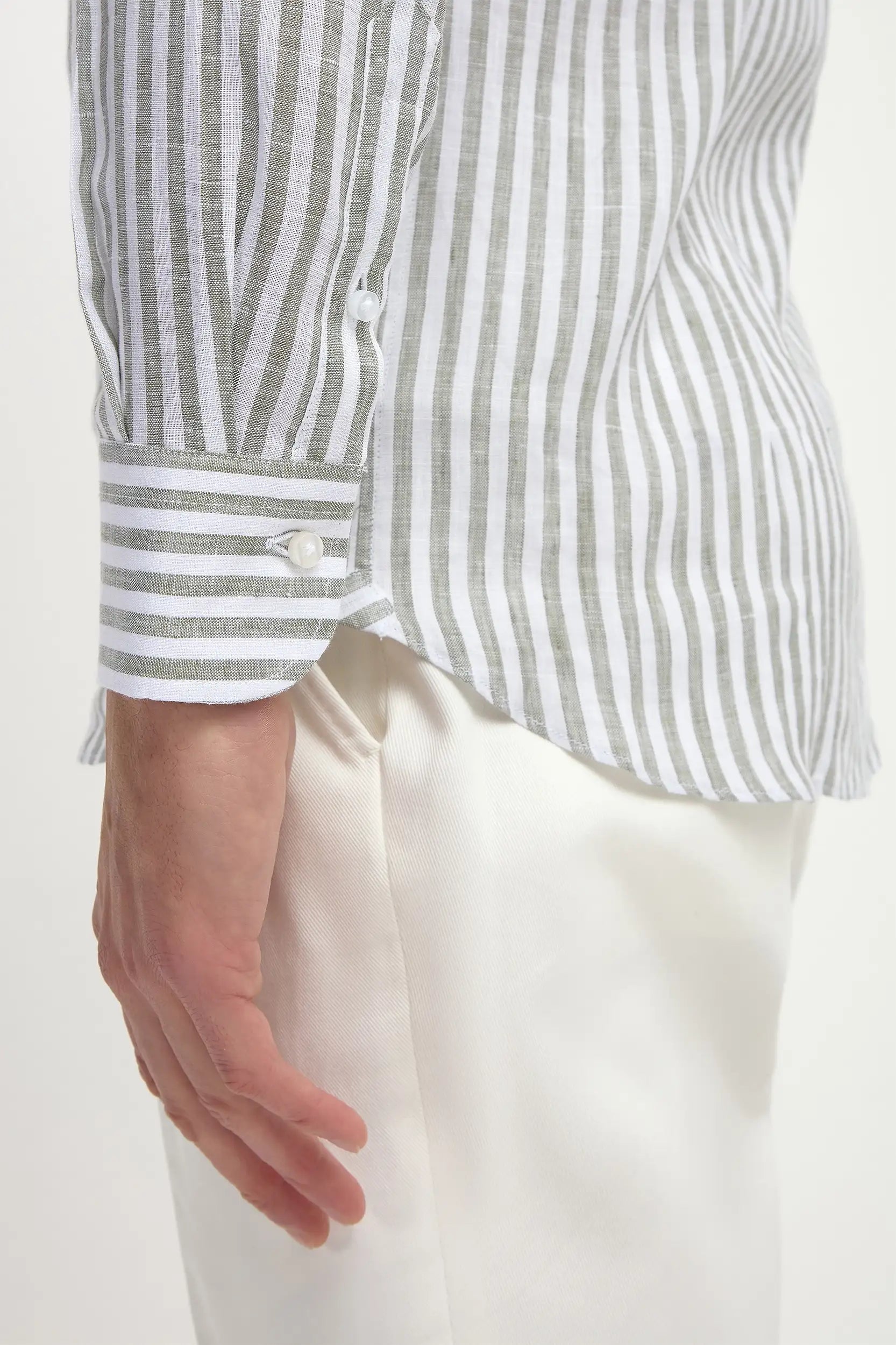 Sage striped linen button down shirt - Made in Italy