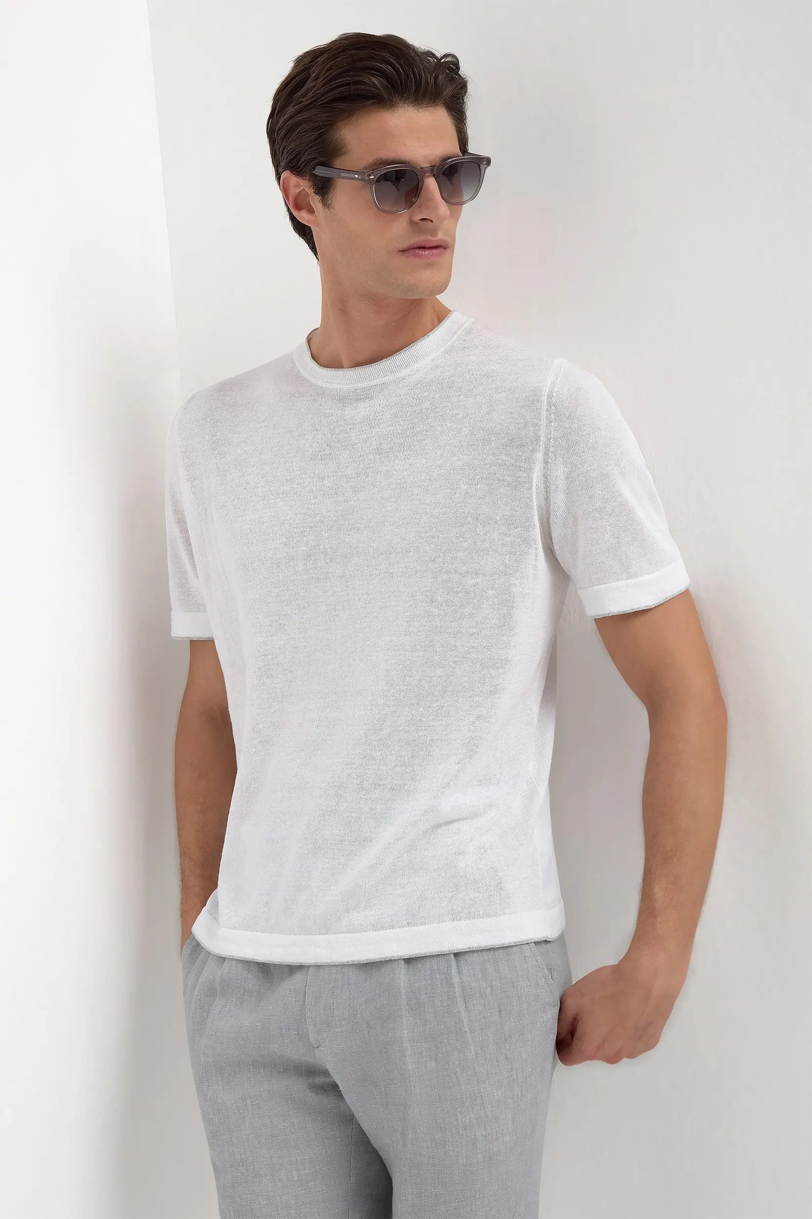 White linen and cotton t-shirt - Made in Italy