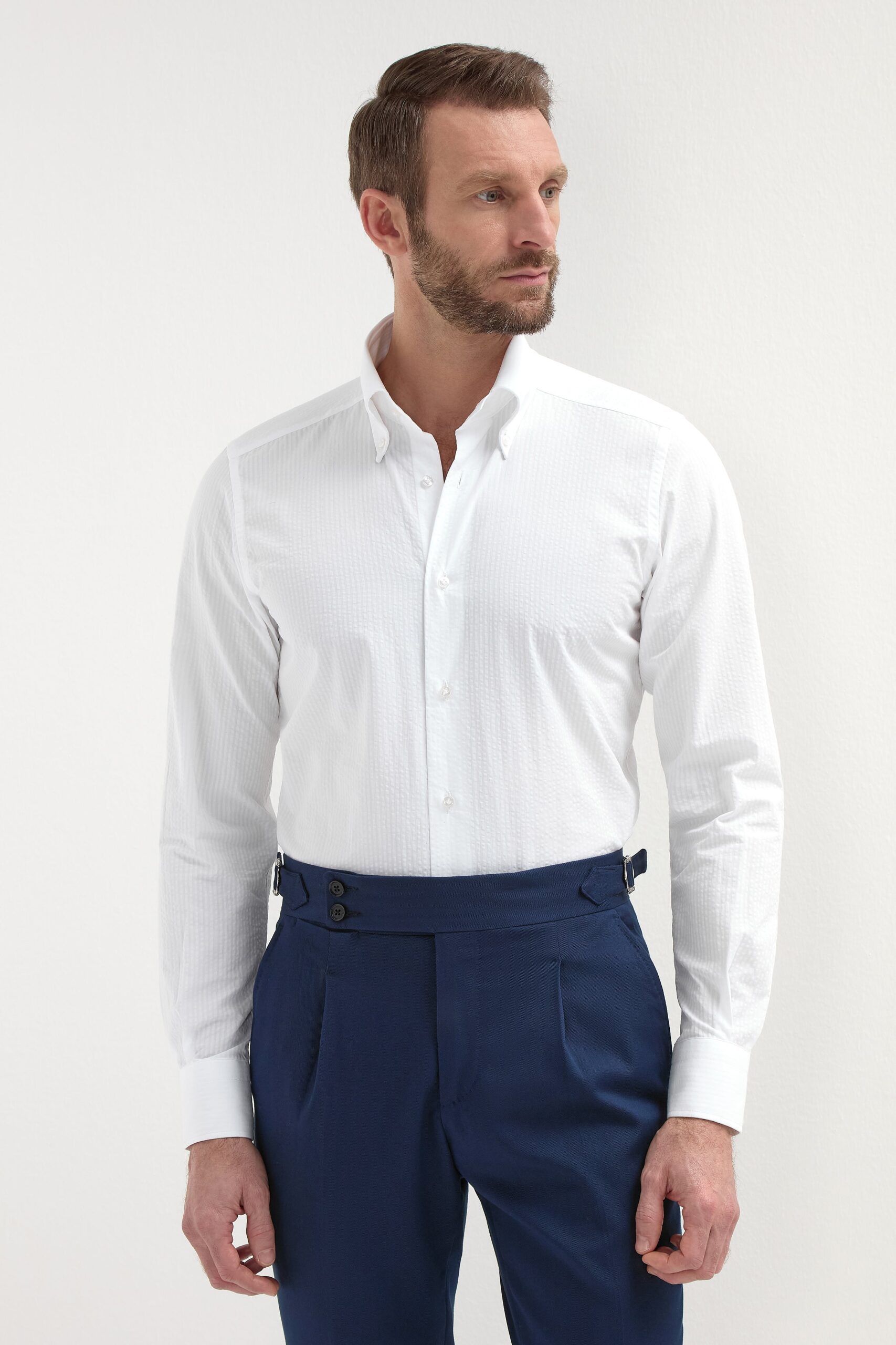 White seersucker button down shirt - Made In Italy