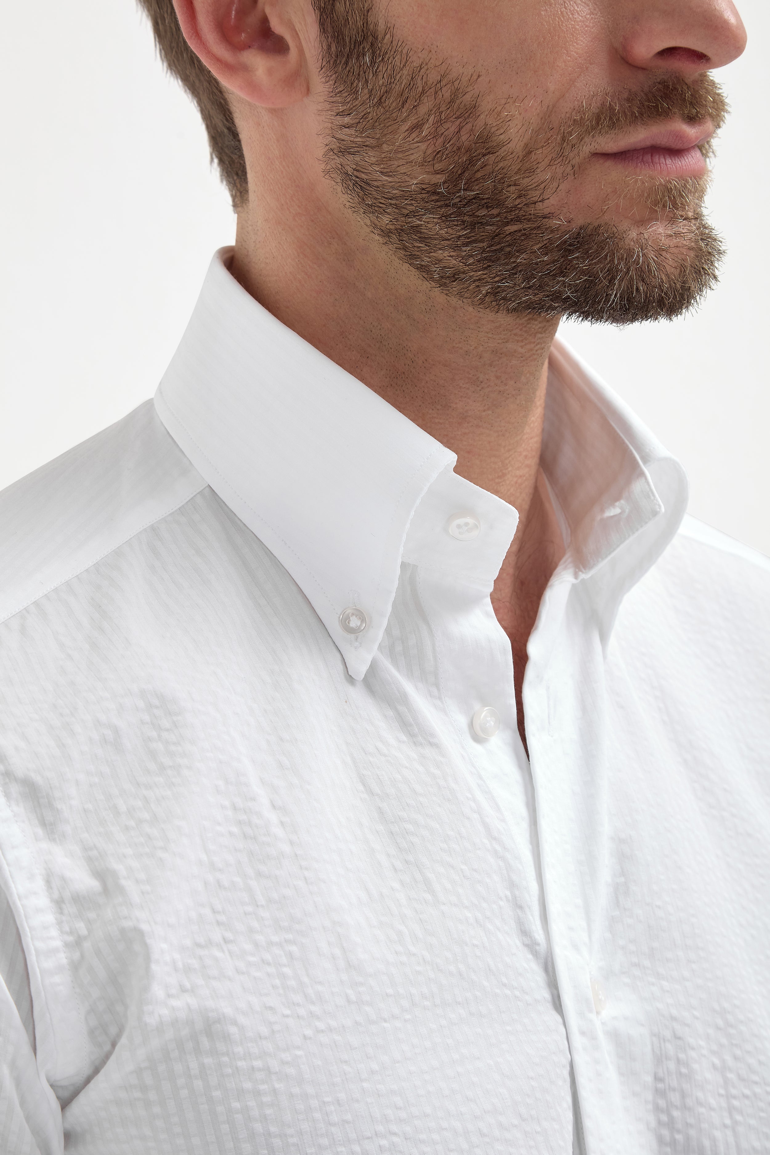 White seersucker button down shirt - Made In Italy